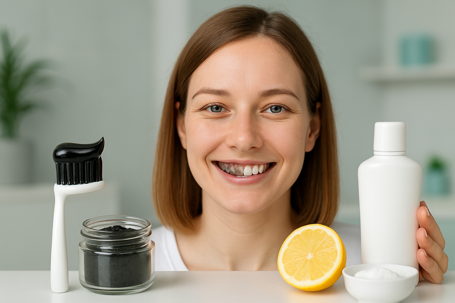 Schwarze Aktivkohle-Zahnpasta auf Zahnbürste für natürliche Zahnaufhellung