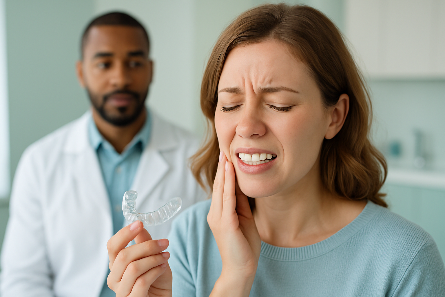 Person hält sich die Wange wegen Zahnschmerzen nach Zahnaufhellung